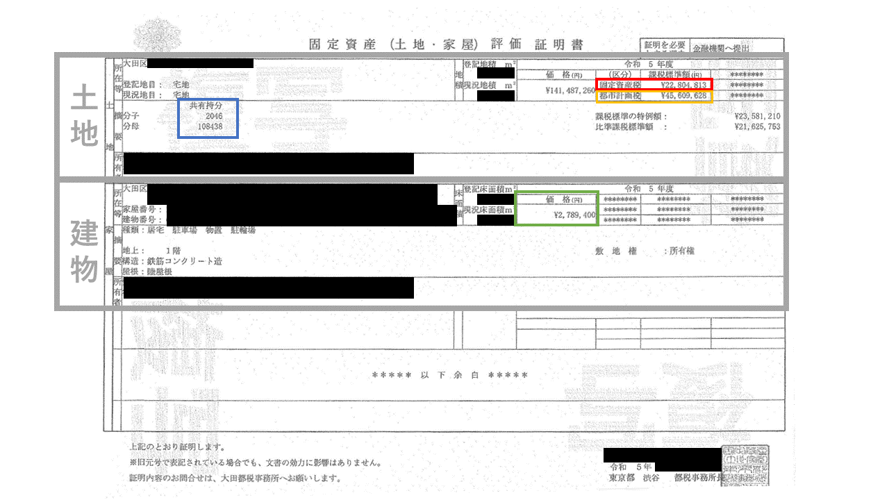 固定資産税の計算の仕方（ワンルームの固定資産税評価証明書）