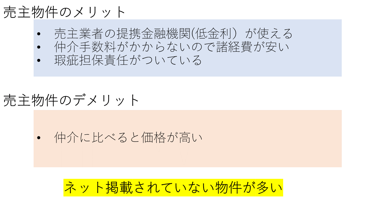 売主物件のメリット、デメリット